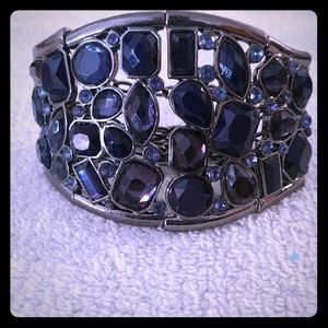 Blue Sapphire rhinestones stretch fashion cuff bracelet